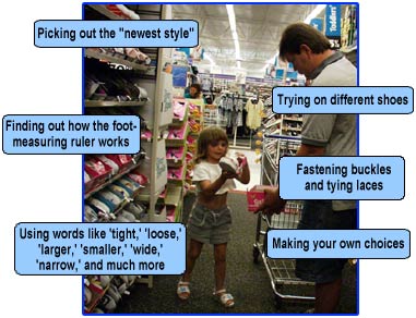 Picture of father and daughter picking out shoes